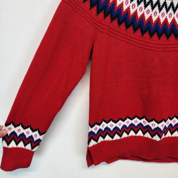 Charter Club Fair Isle Sweater Size M Red Blue White Argyle Neck Pullover Preppy - Picture 3 of 11